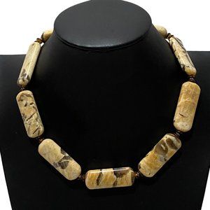 (3-095) NWOT Women's Handmade Rectangle Stone Necklace